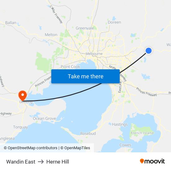 Wandin East to Herne Hill map