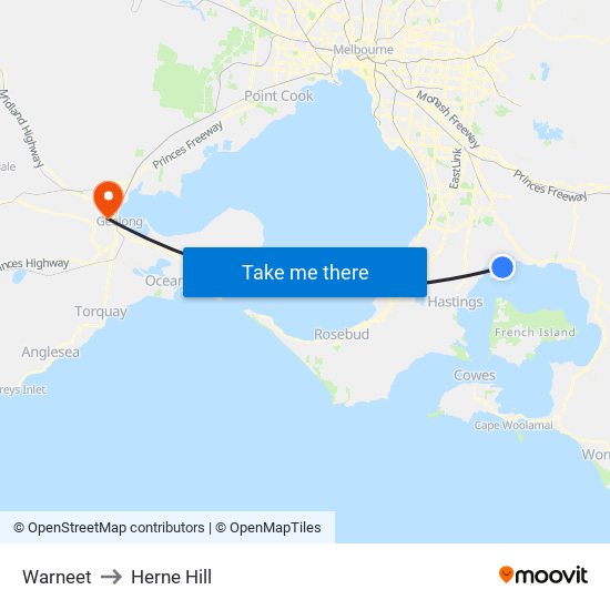 Warneet to Herne Hill map