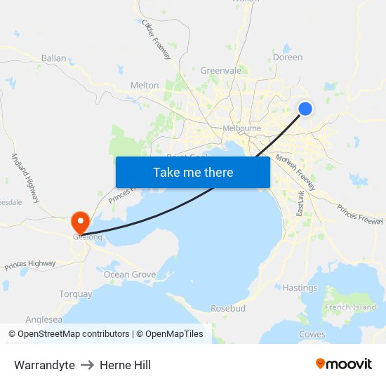 Warrandyte to Herne Hill map