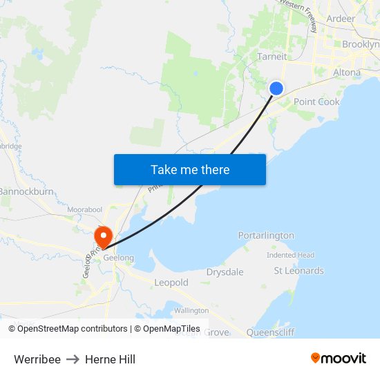 Werribee to Herne Hill map