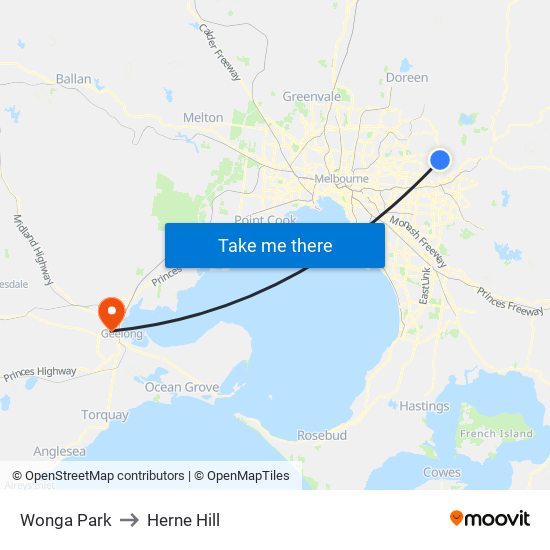 Wonga Park to Herne Hill map