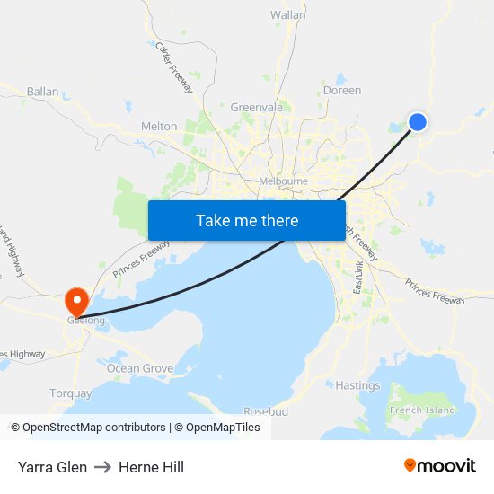 Yarra Glen to Herne Hill map