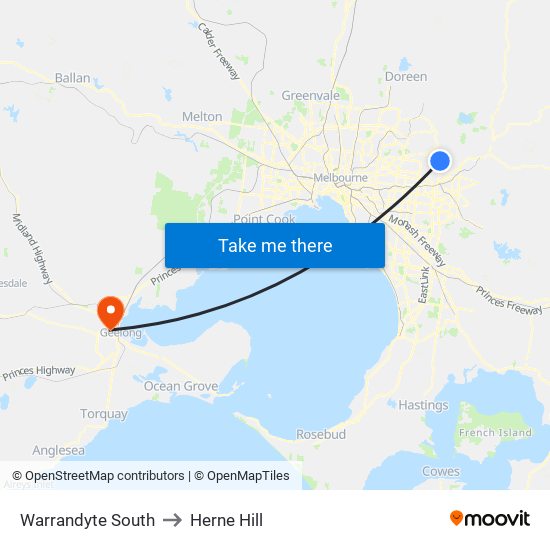 Warrandyte South to Herne Hill map