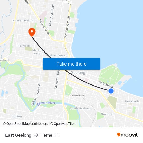 East Geelong to Herne Hill map