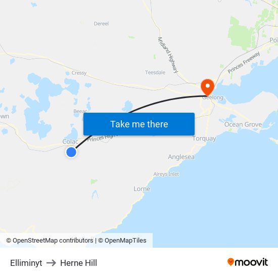 Elliminyt to Herne Hill map