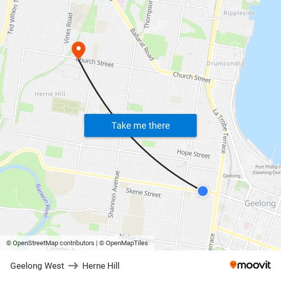 Geelong West to Herne Hill map