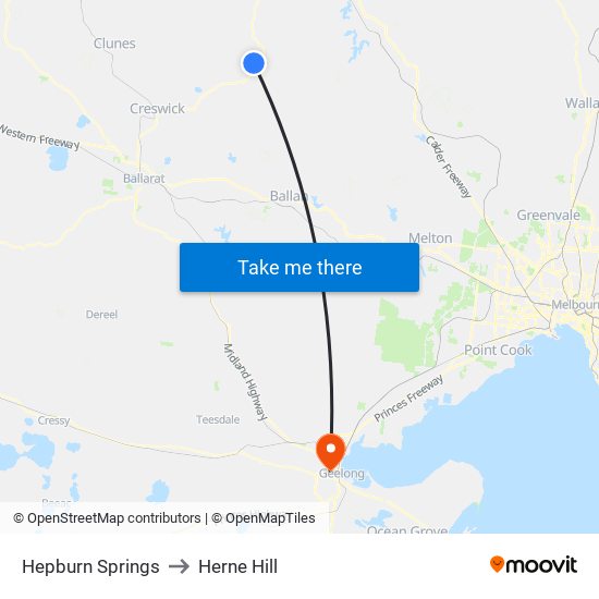 Hepburn Springs to Herne Hill map