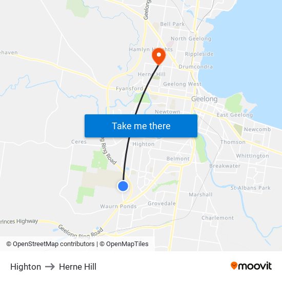 Highton to Herne Hill map