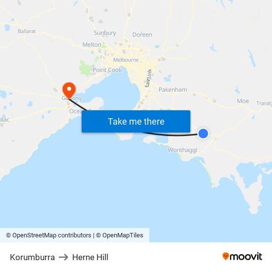 Korumburra to Herne Hill map