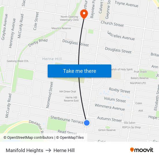 Manifold Heights to Herne Hill map