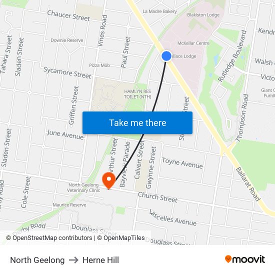 North Geelong to Herne Hill map