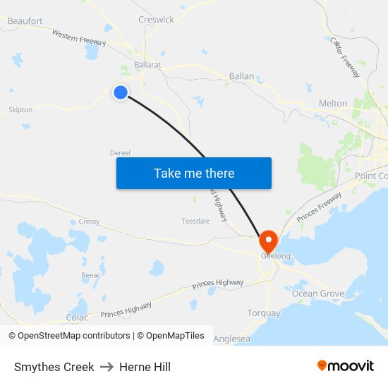 Smythes Creek to Herne Hill map