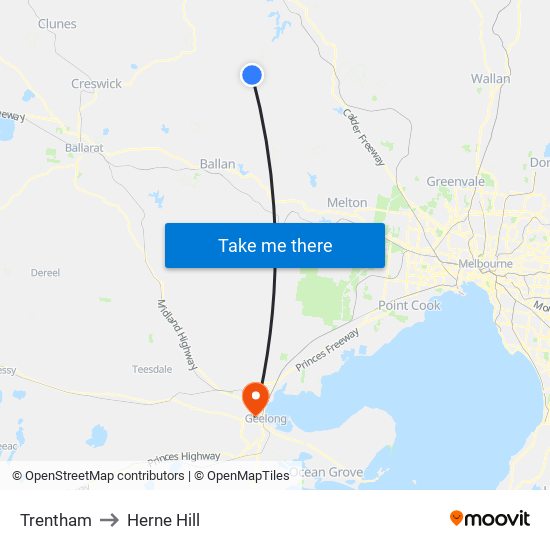 Trentham to Herne Hill map