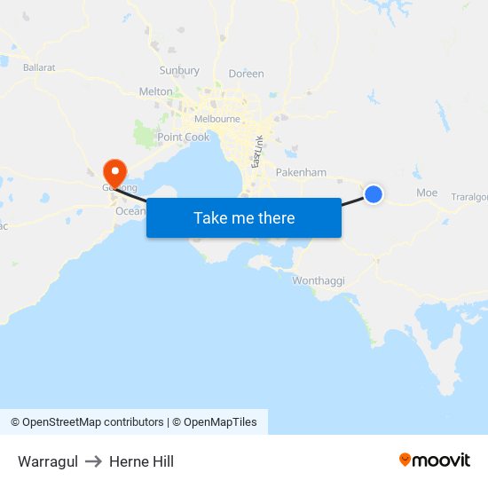 Warragul to Herne Hill map