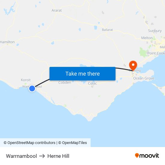 Warrnambool to Herne Hill map