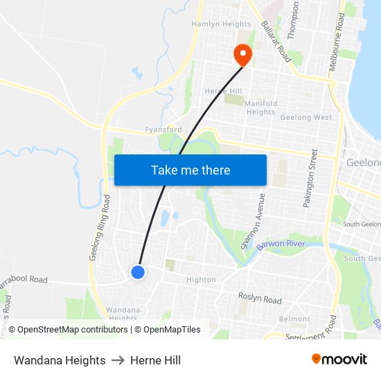 Wandana Heights to Herne Hill map