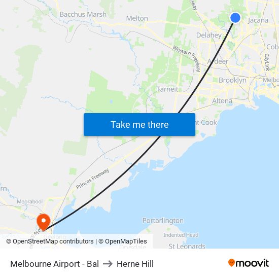 Melbourne Airport - Bal to Herne Hill map