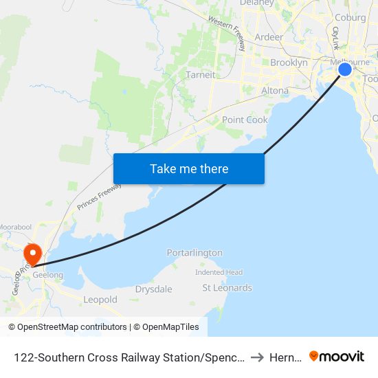 122-Southern Cross Railway Station/Spencer St (Melbourne City) to Herne Hill map