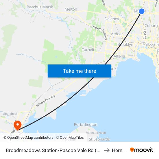 Broadmeadows Station/Pascoe Vale Rd (Broadmeadows) to Herne Hill map