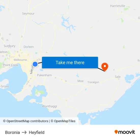 Boronia to Heyfield map