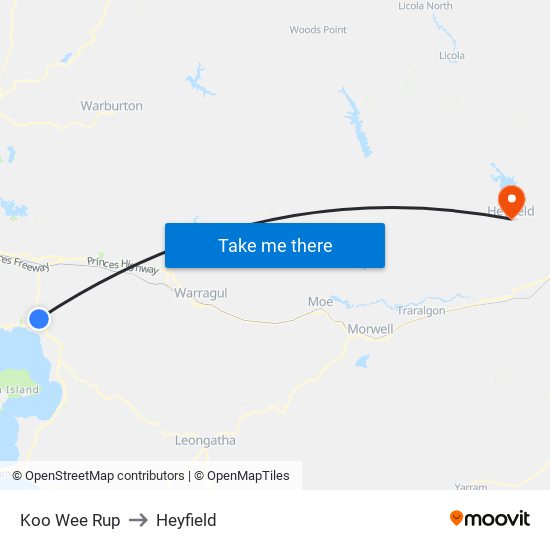 Koo Wee Rup to Heyfield map