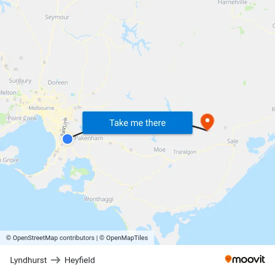 Lyndhurst to Heyfield map