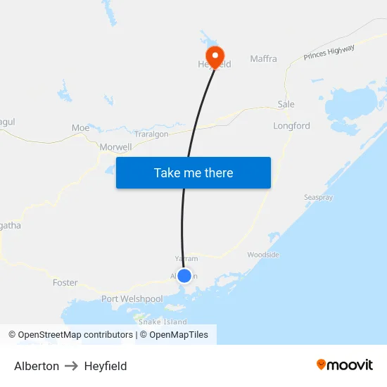 Alberton to Heyfield map