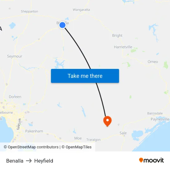 Benalla to Heyfield map
