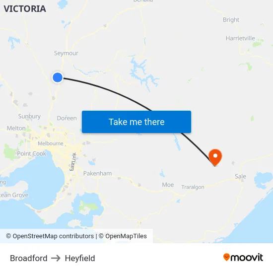 Broadford to Heyfield map