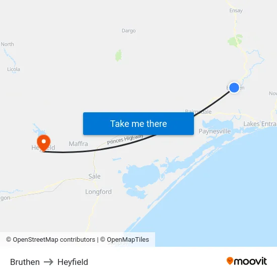 Bruthen to Heyfield map