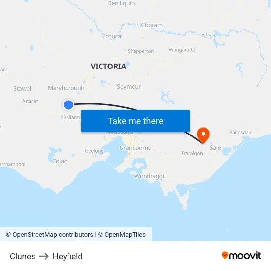 Clunes to Heyfield map