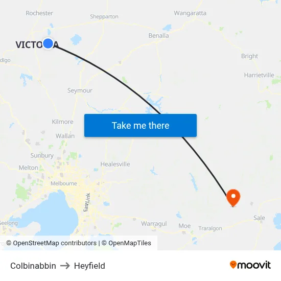 Colbinabbin to Heyfield map