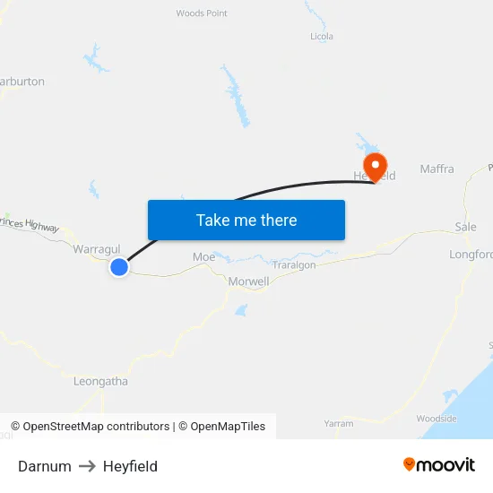 Darnum to Heyfield map
