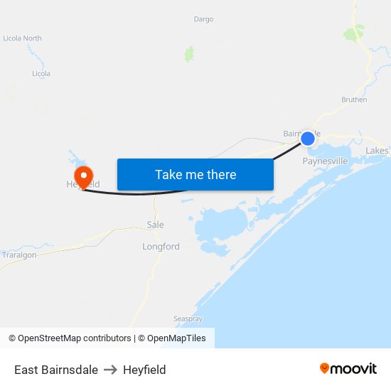 East Bairnsdale to Heyfield map