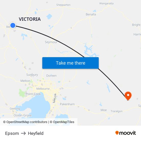 Epsom to Heyfield map