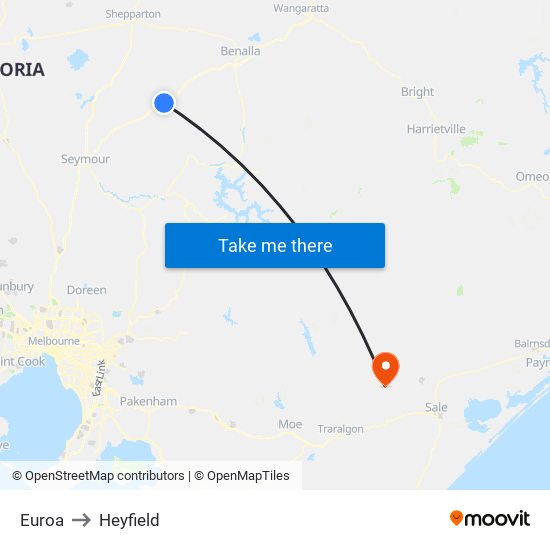 Euroa to Heyfield map