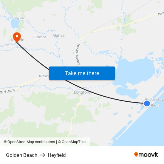 Golden Beach to Heyfield map