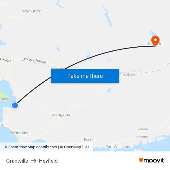 Grantville to Heyfield map