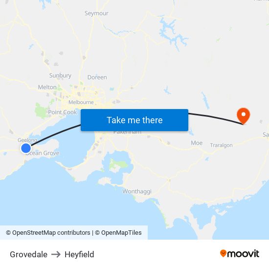 Grovedale to Heyfield map