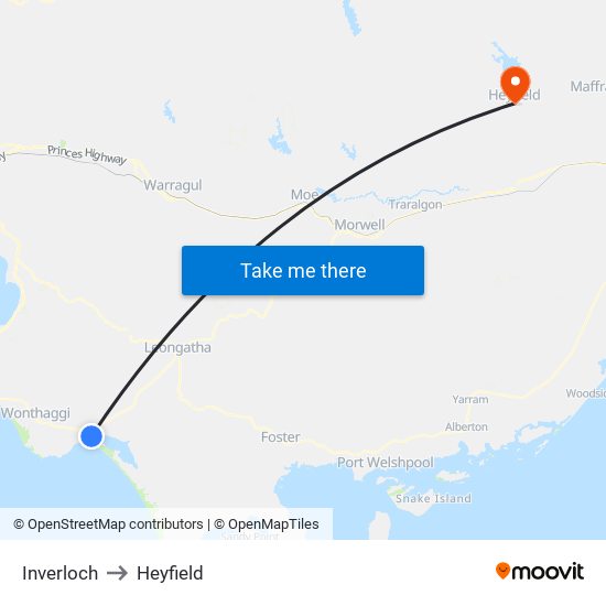 Inverloch to Heyfield map