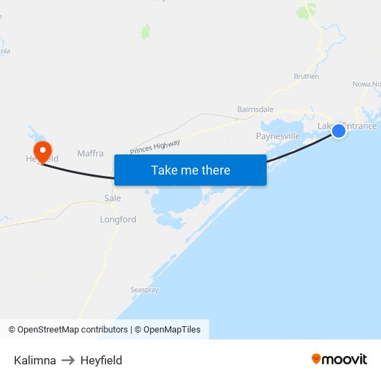 Kalimna to Heyfield map