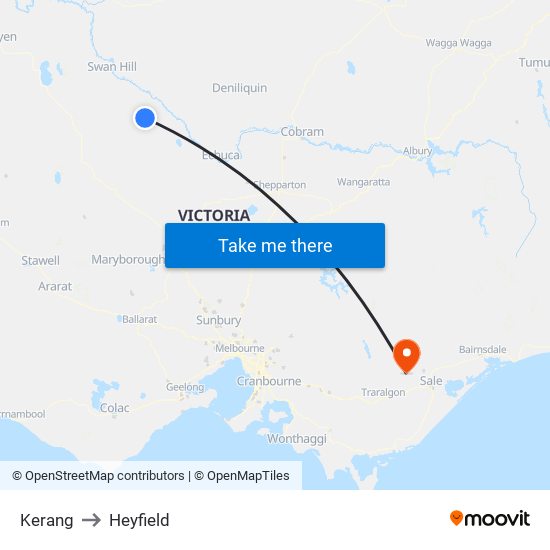 Kerang to Heyfield map