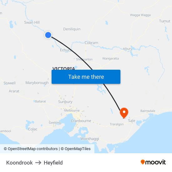 Koondrook to Heyfield map