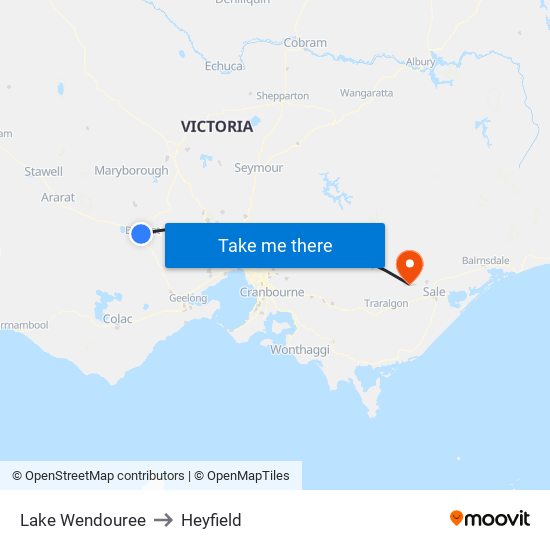 Lake Wendouree to Heyfield map