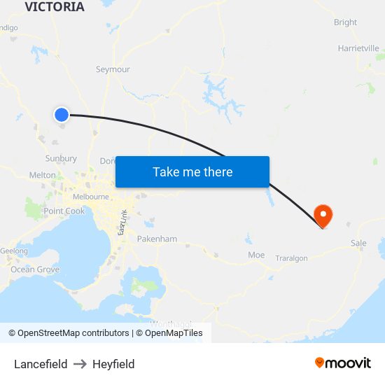 Lancefield to Heyfield map