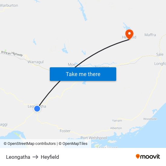 Leongatha to Heyfield map