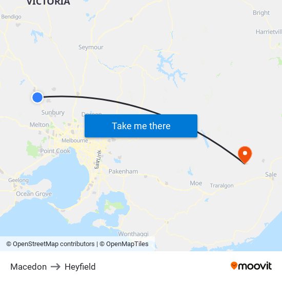 Macedon to Heyfield map