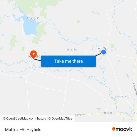 Maffra to Heyfield map