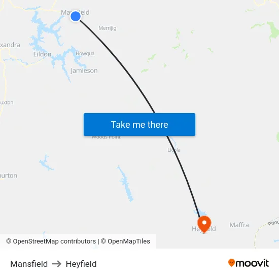 Mansfield to Heyfield map