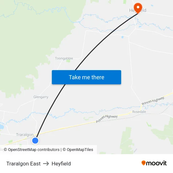 Traralgon East to Heyfield map